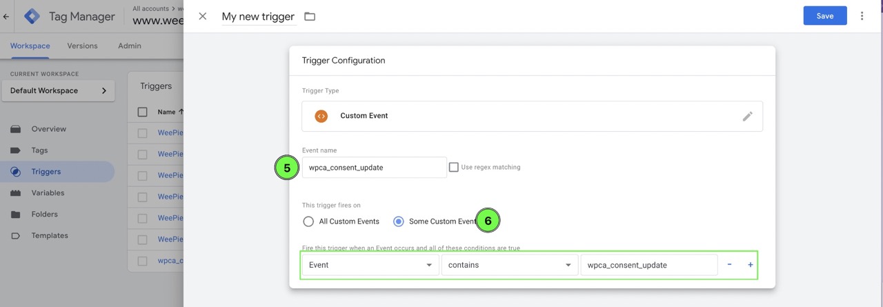 Instruction WeePie Cookie Allow & GTM consent mode v2 – GTM dashboard trigger configuration