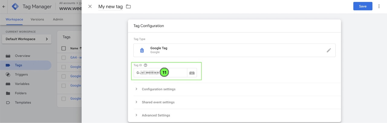 Instruction WeePie Cookie Allow & GTM consent mode v2 – GTM Tag Configuration set Tag ID